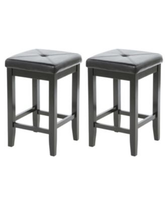 Set of 2 24-Inch Bar Stools with Cushioned Faux Leather Seats