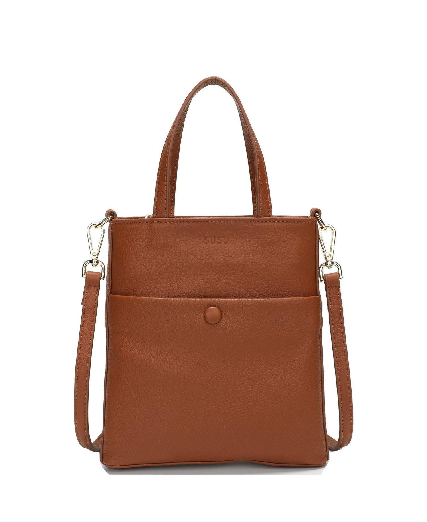 Genuine Leather Small Crossbody Messenger Bag for Women, Mini Top Handle Purse with Adjustable Shoulder Strap and Front Pocket