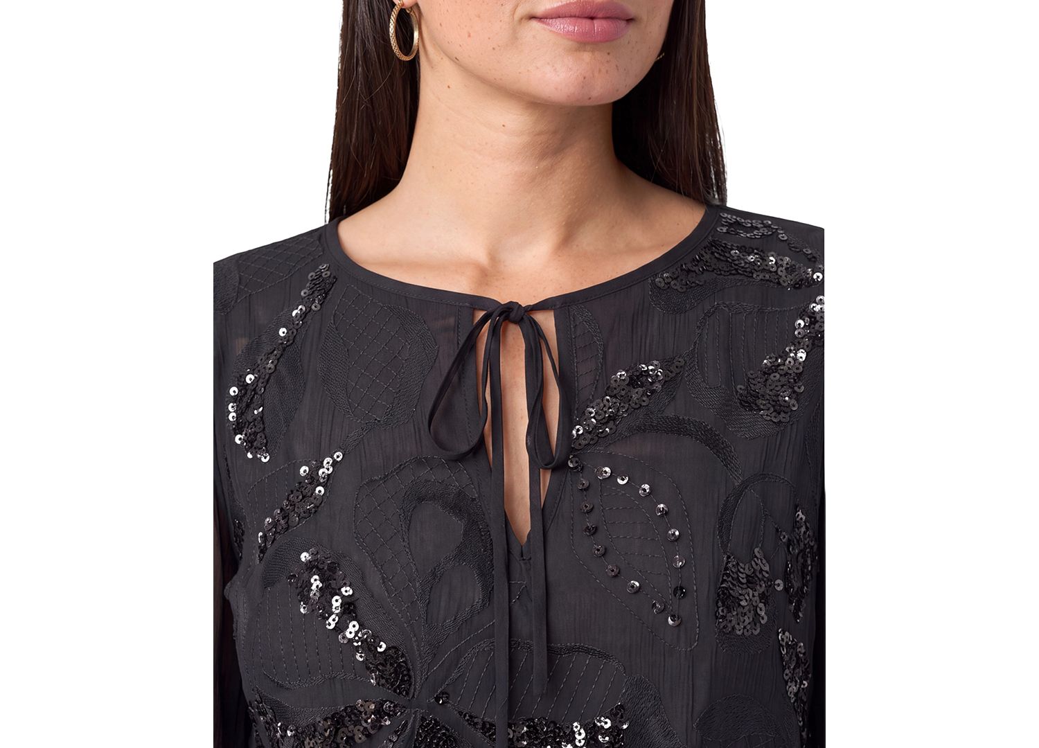 Women's Floral-Embroidered Tie-Front Blouse
