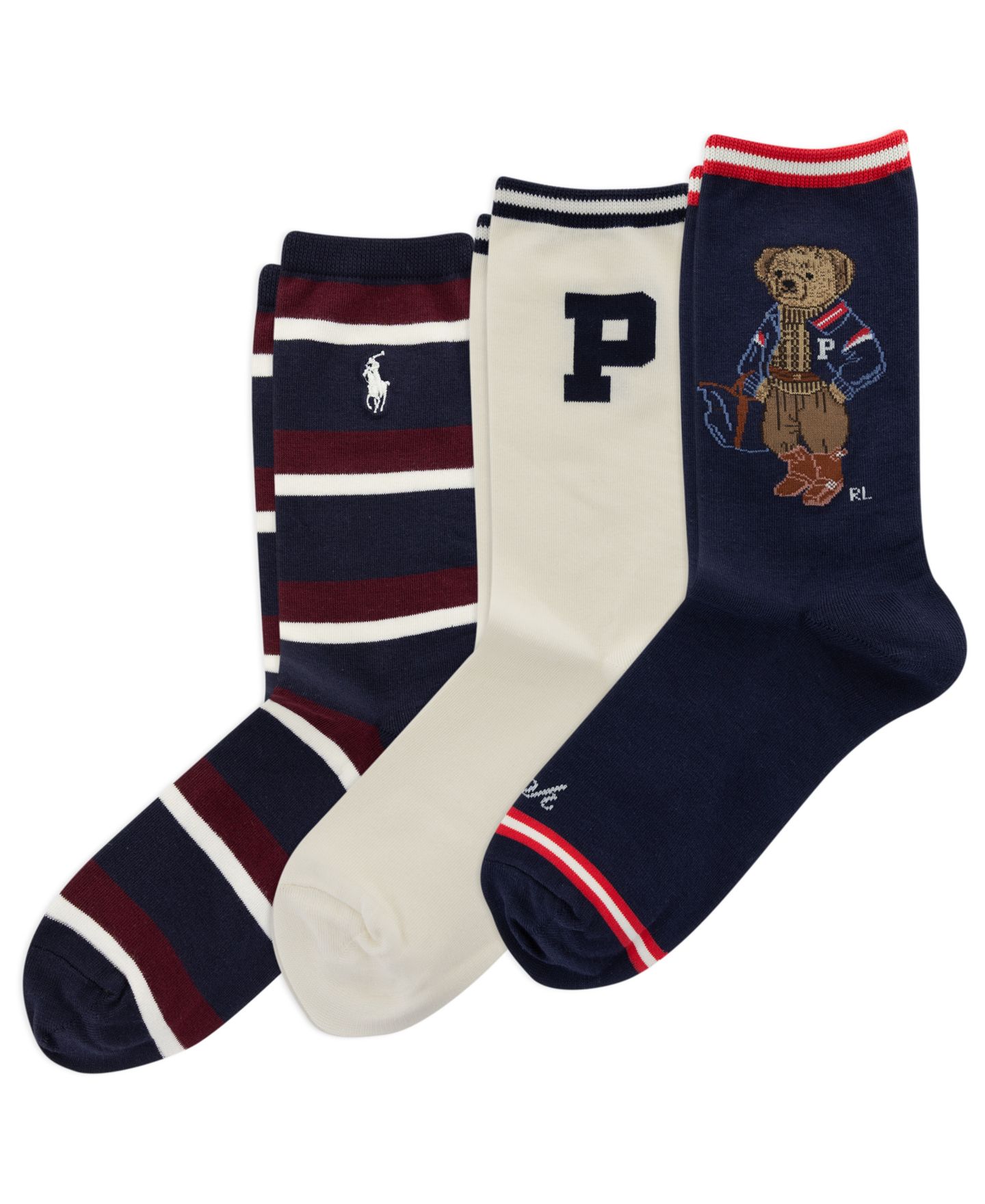 Женские носки Polo Ralph Lauren Polo Bear с резинкой в рубчик, 3 пары, цвет: Тёмно-синий — фото 1