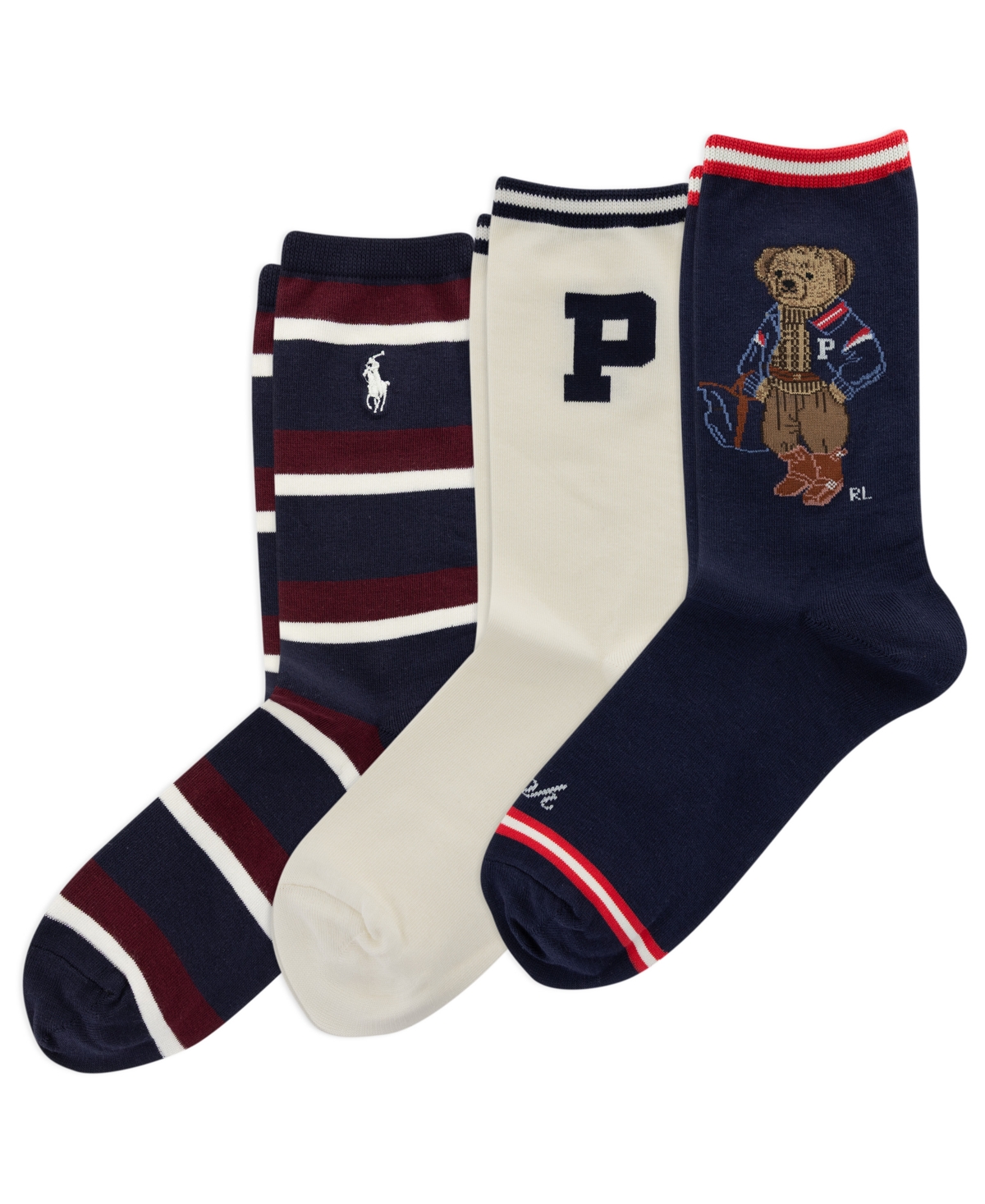 Polo Ralph Lauren Men's Polo Bear Ribbed-Cuff Crew Socks, 3-Pack - Navy