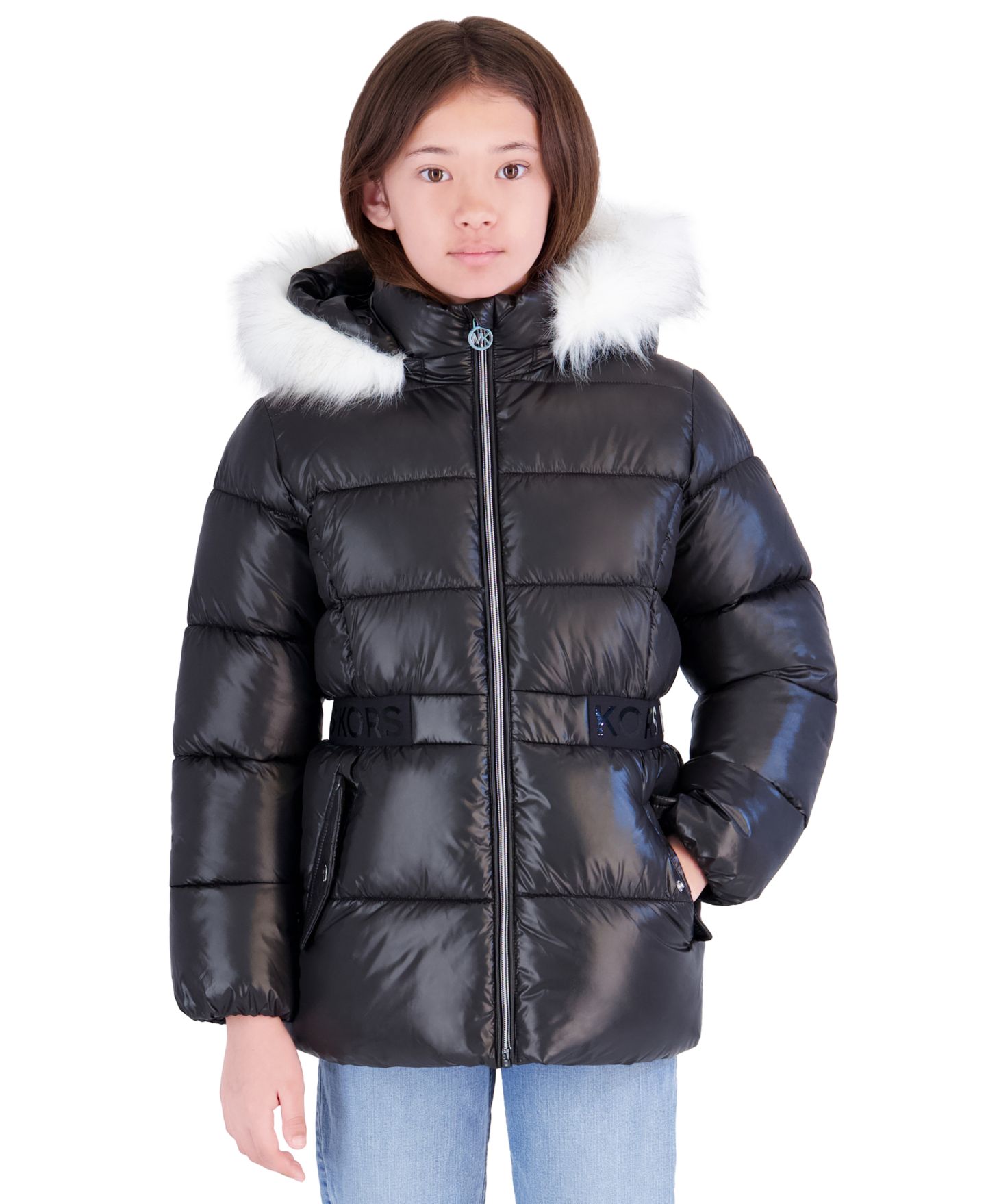 Куртка Michael Kors Girls' 7-16 Hooded Heavy-Weight Puffer, цвет: Чёрный — фото 1