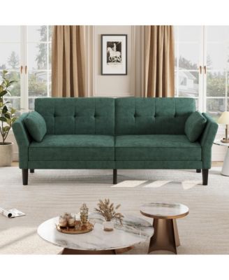 Convertible Sofa Bed, Upholstery Futon Couch with 3 Position Backrest and Adjustable Armrests, 700 LBS Capacity for Living Room Apartment