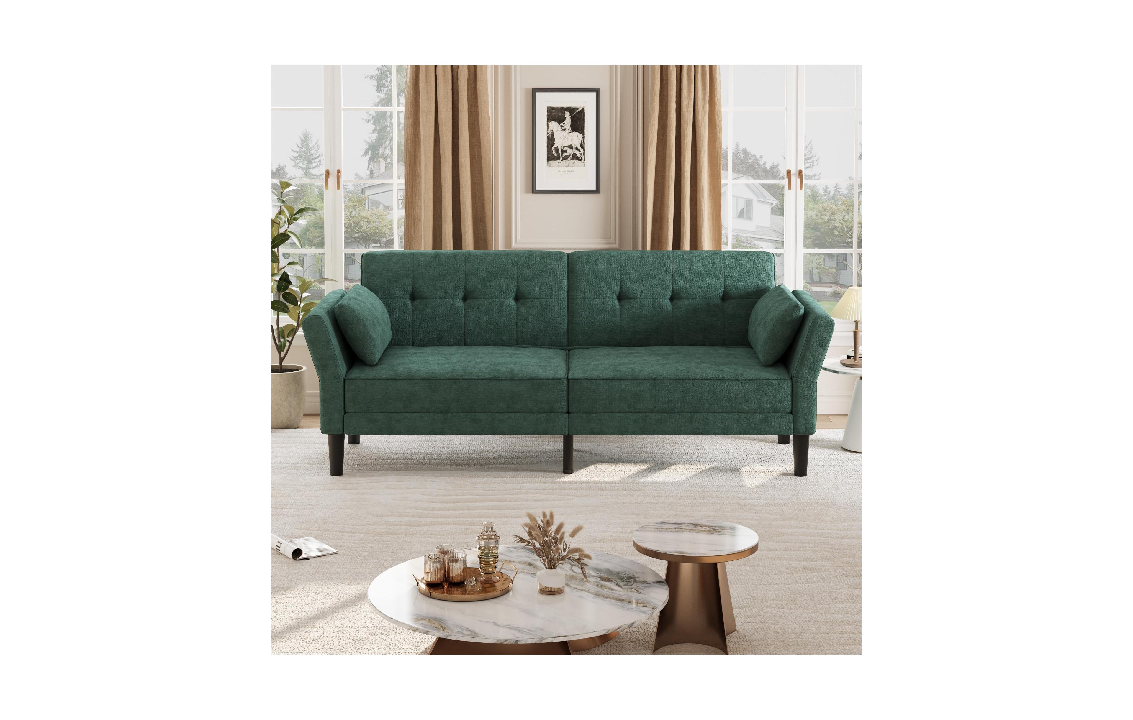 homfan Convertible Sofa Bed, Upholstery Futon Couch with 3 Position Backrest and Adjustable Armrests, 700 Lbs Capacity for Living Room Apartment