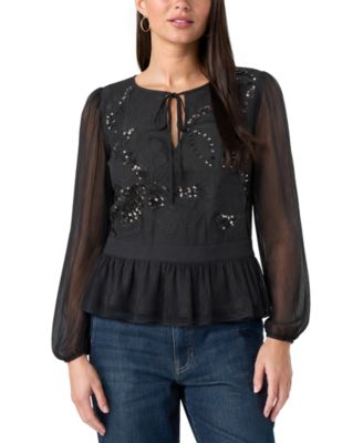 Women's Sequin Sheer Peplum Blouse