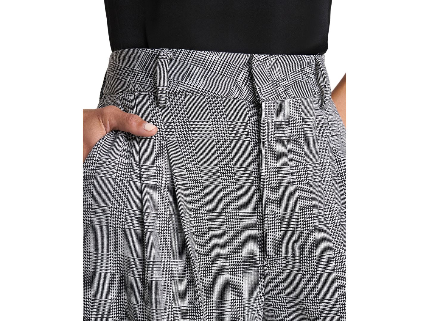 Женские брюки Liverpool Los Angeles Petite Brooke Glen Plaid High-Waisted Wide-Leg, цвет: Чёрный / Белый — фото 3
