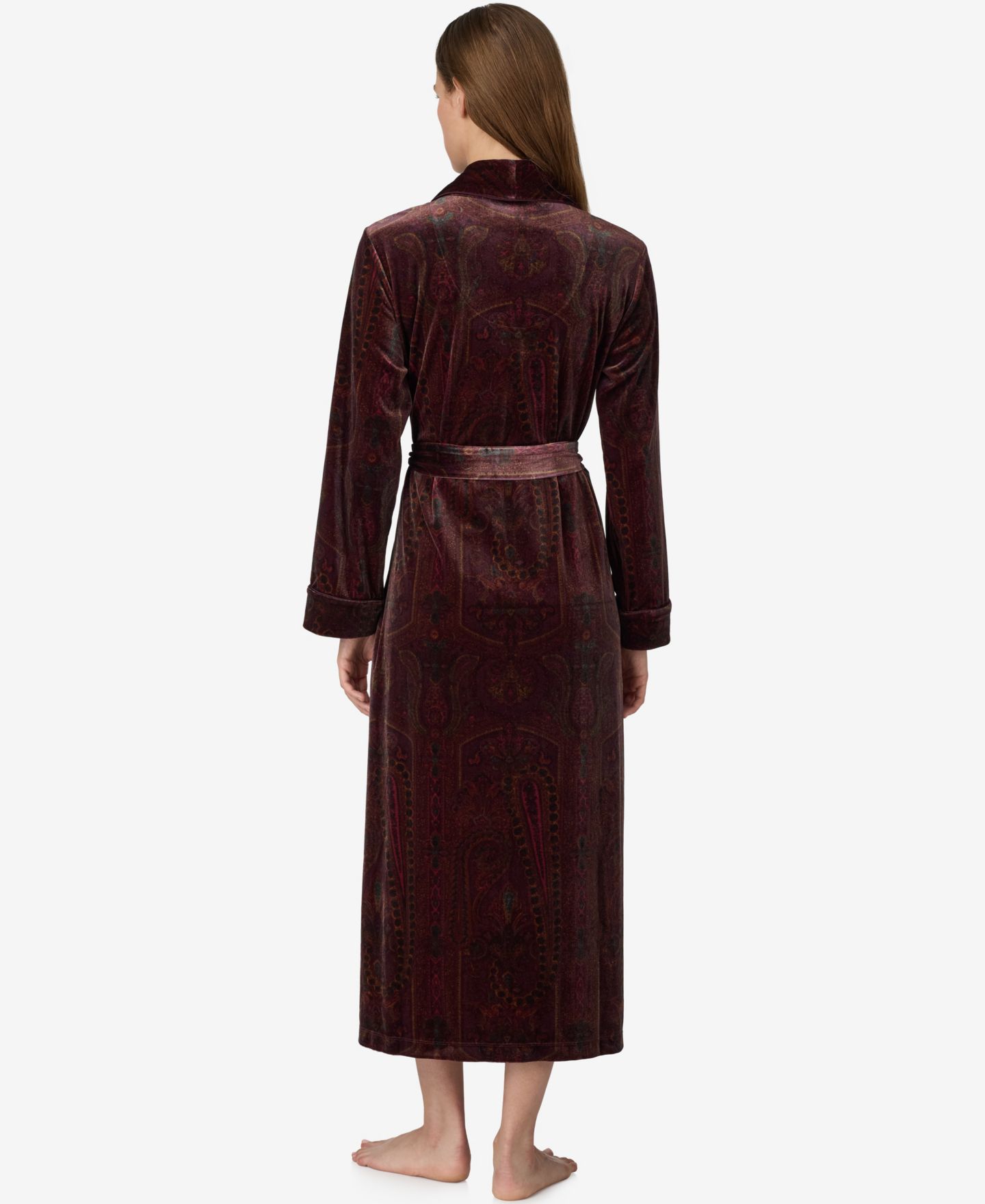 Халат Shawl-Collar, длинный рукав, бархат — Lauren Ralph Lauren, цвет: Тёмный красный — фото 3