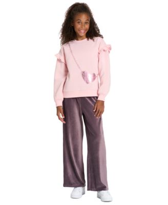 Toddler Girls' 2T-4T Ruffle Pullover Sweatshirt and Wide-Leg Pants, 2-Piece Set