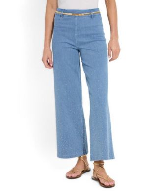 Women's Erin High-Rise Crystal-Embellished Wide-Leg Jeans