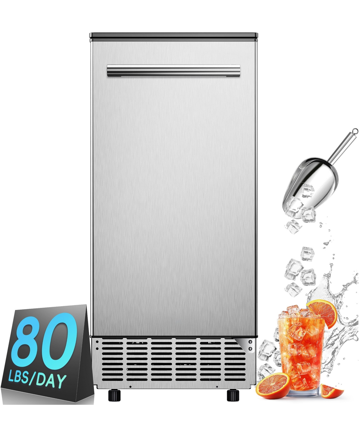 Ecozy Chillio Under Counter Ice Maker, 80 Lbs Day, 24 Lbs Storage, Self-Cleaning