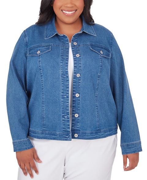 Женская куртка Alfred Dunner Plus Size Fit Denim Jacket, цвет: Средний джинсовый
