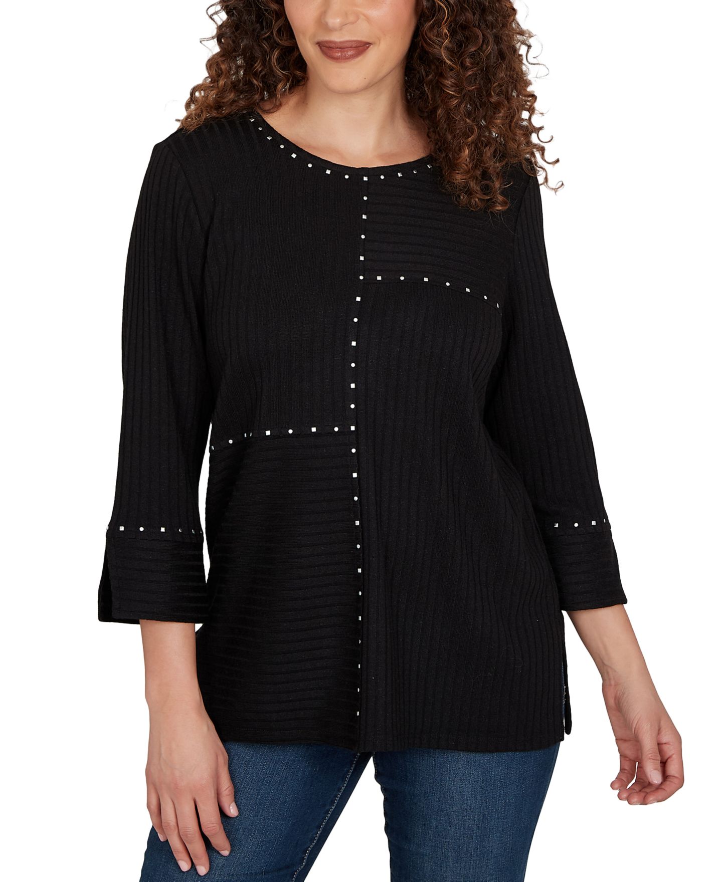 Женский топ Alfred Dunner Spliced Texture Metallic Studded, цвет: Джинсовый — фото 6