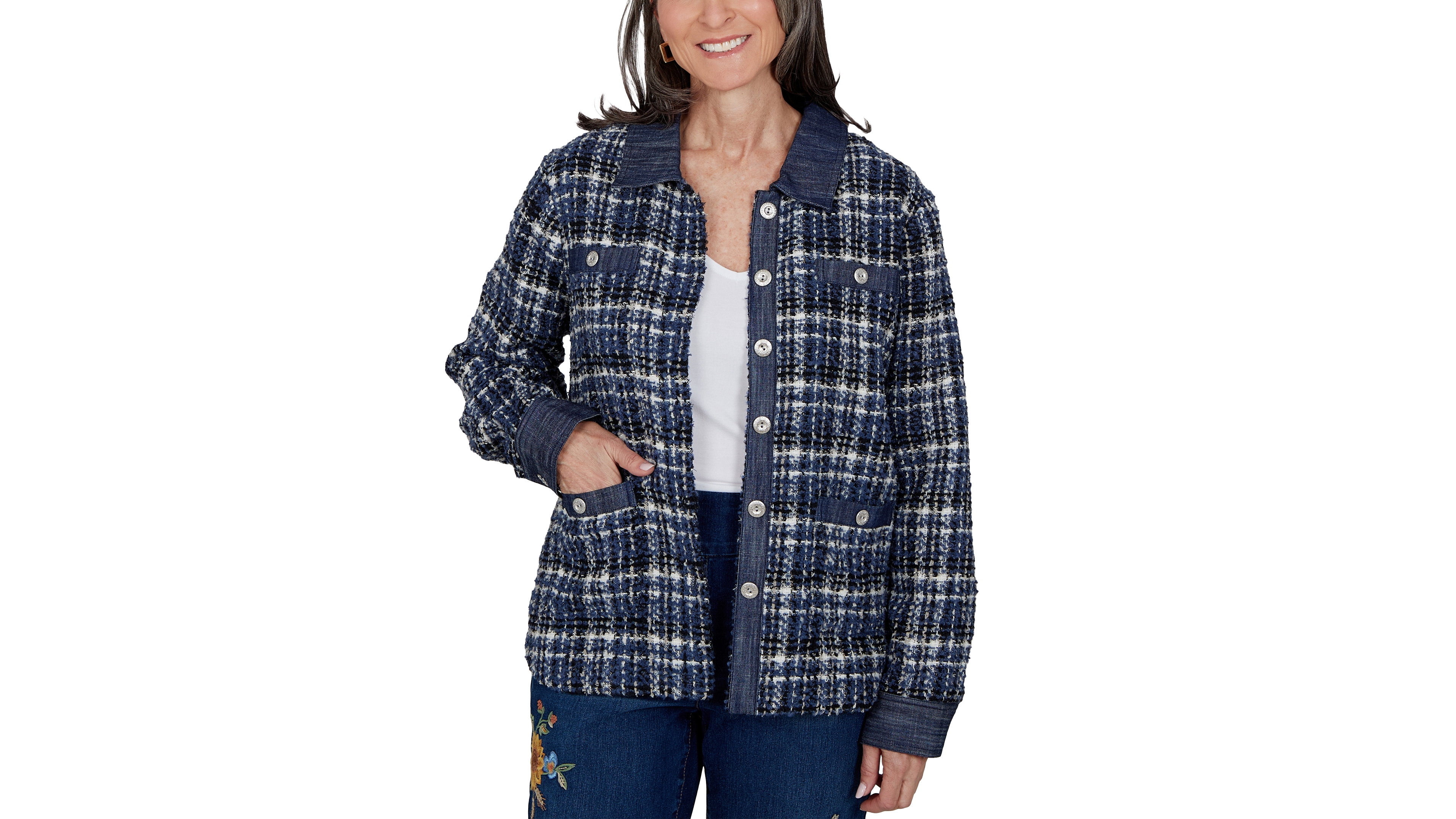 Alfred Dunner Petite Plaid Tweed Shirt Jacket