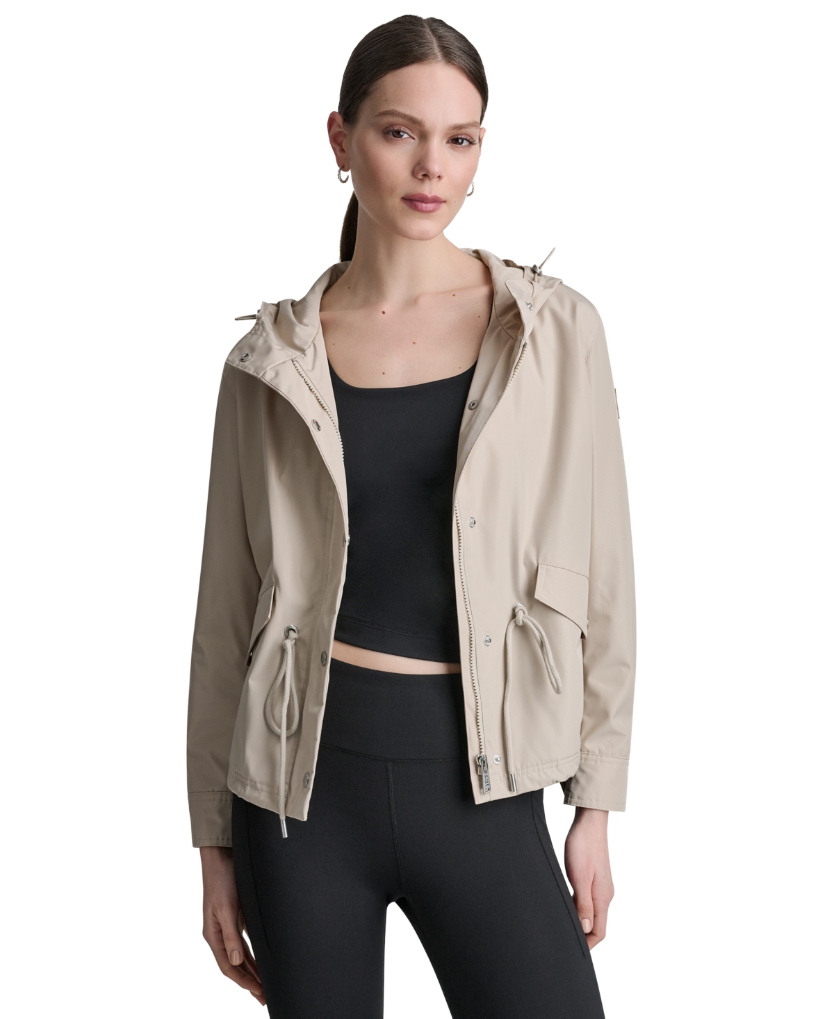 Dkny Sport Women's Cropped High-Low Hooded Jacket - Pebble