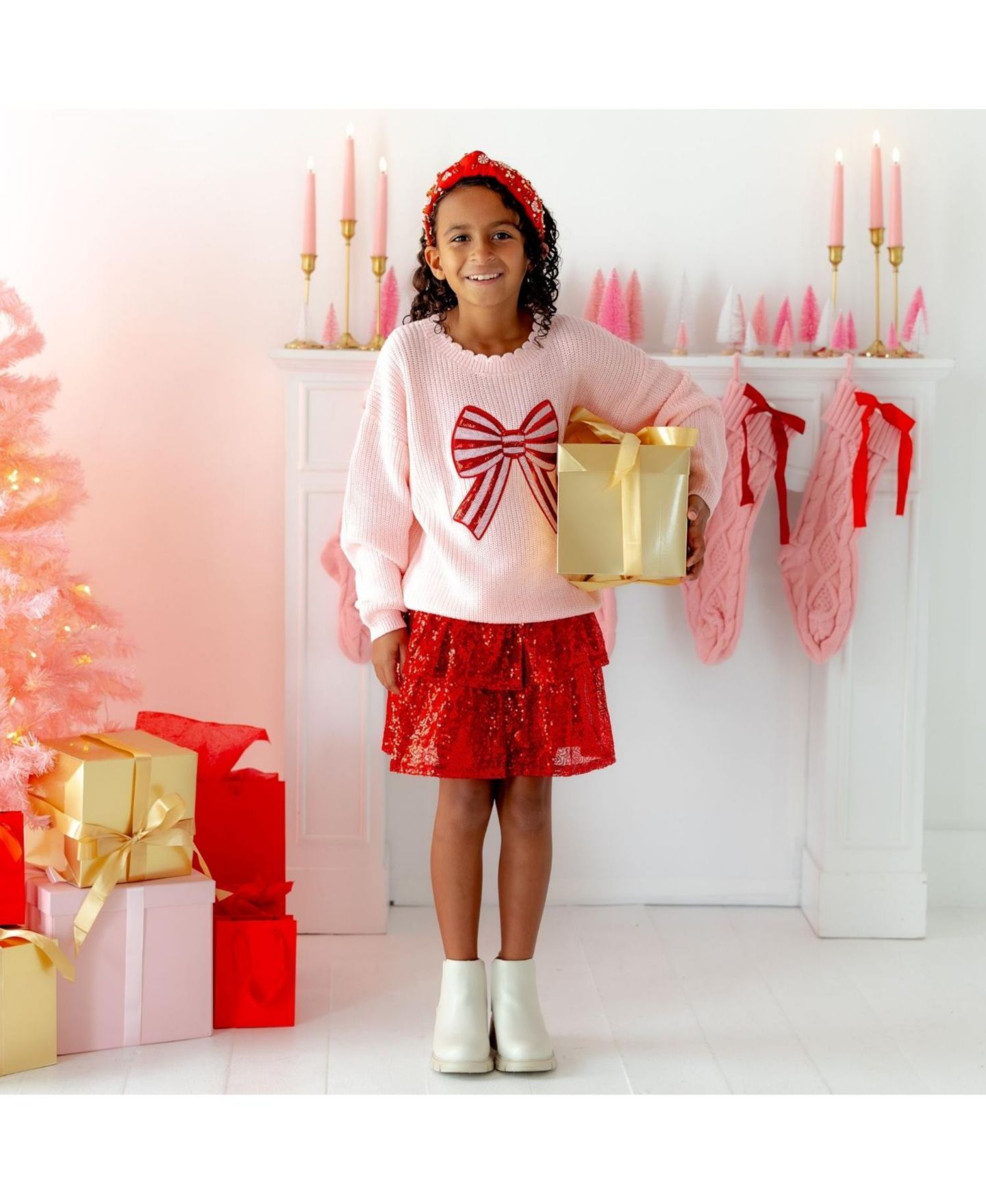 Свитер Sweet Wink 5 to 8 Candy Cane Sequin Bow Patch Christmas для девочек, цвет: Ballet — фото 2