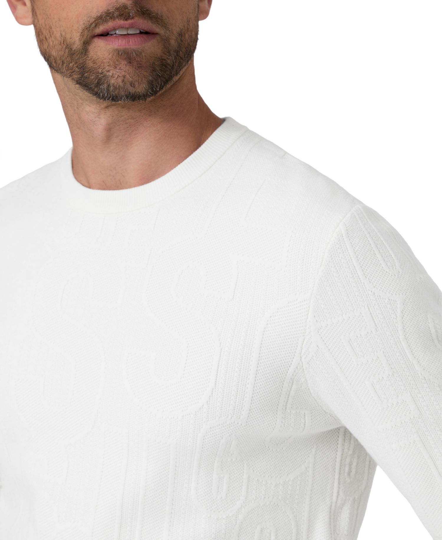 Men's Nestor Allover Tonal Monogram Long-Sleeve Crewneck Sweater