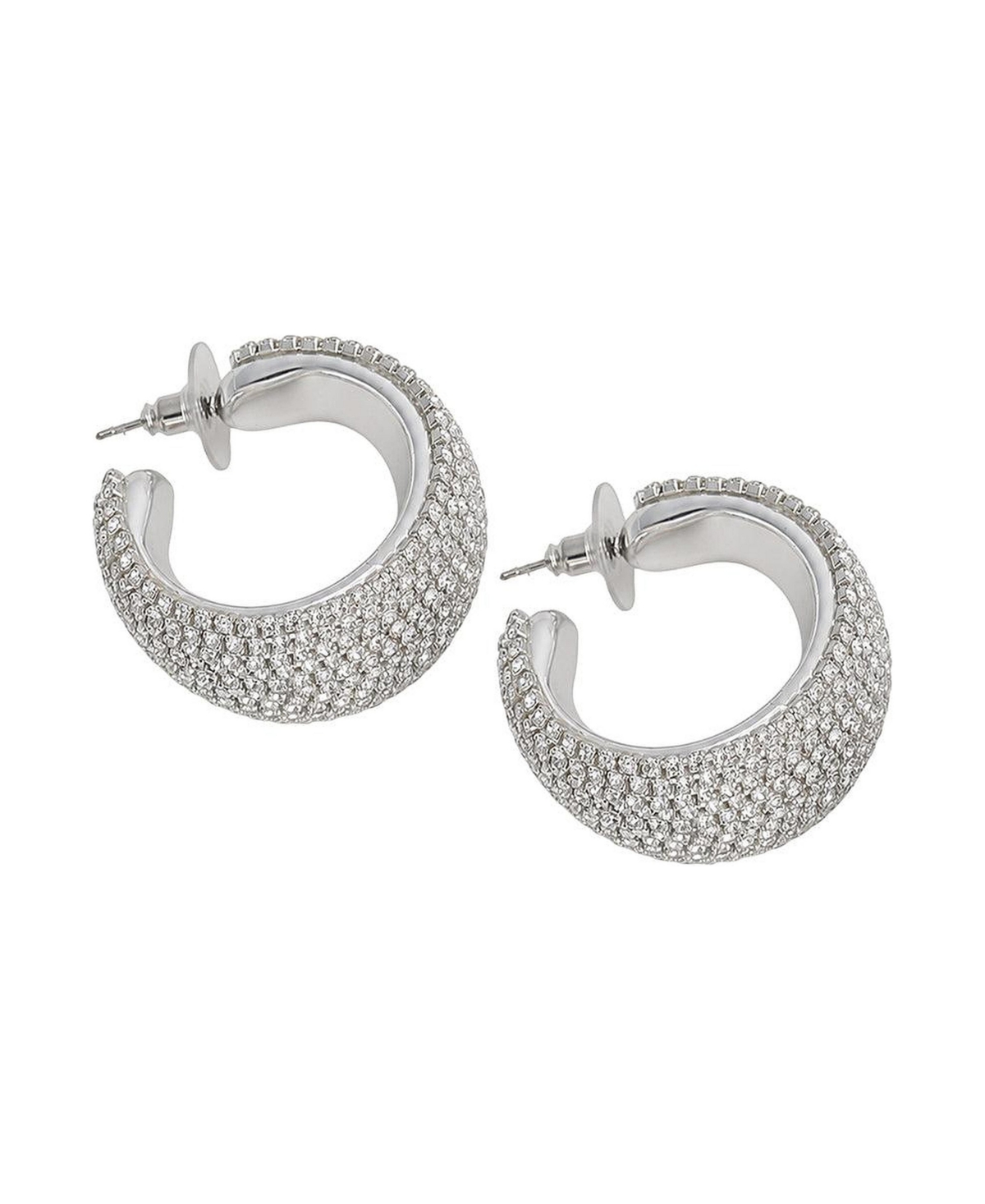 Sohi Crystal Silver-Tone Open Hoop Pave Earrings