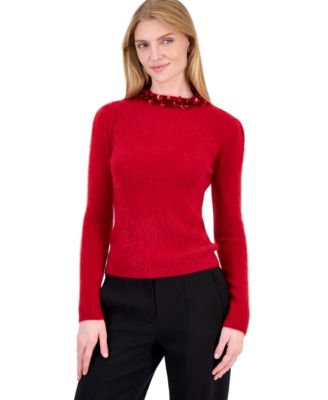 Women's Ling Jeweled-Neck Cashmere Long-Sleeve Sweater