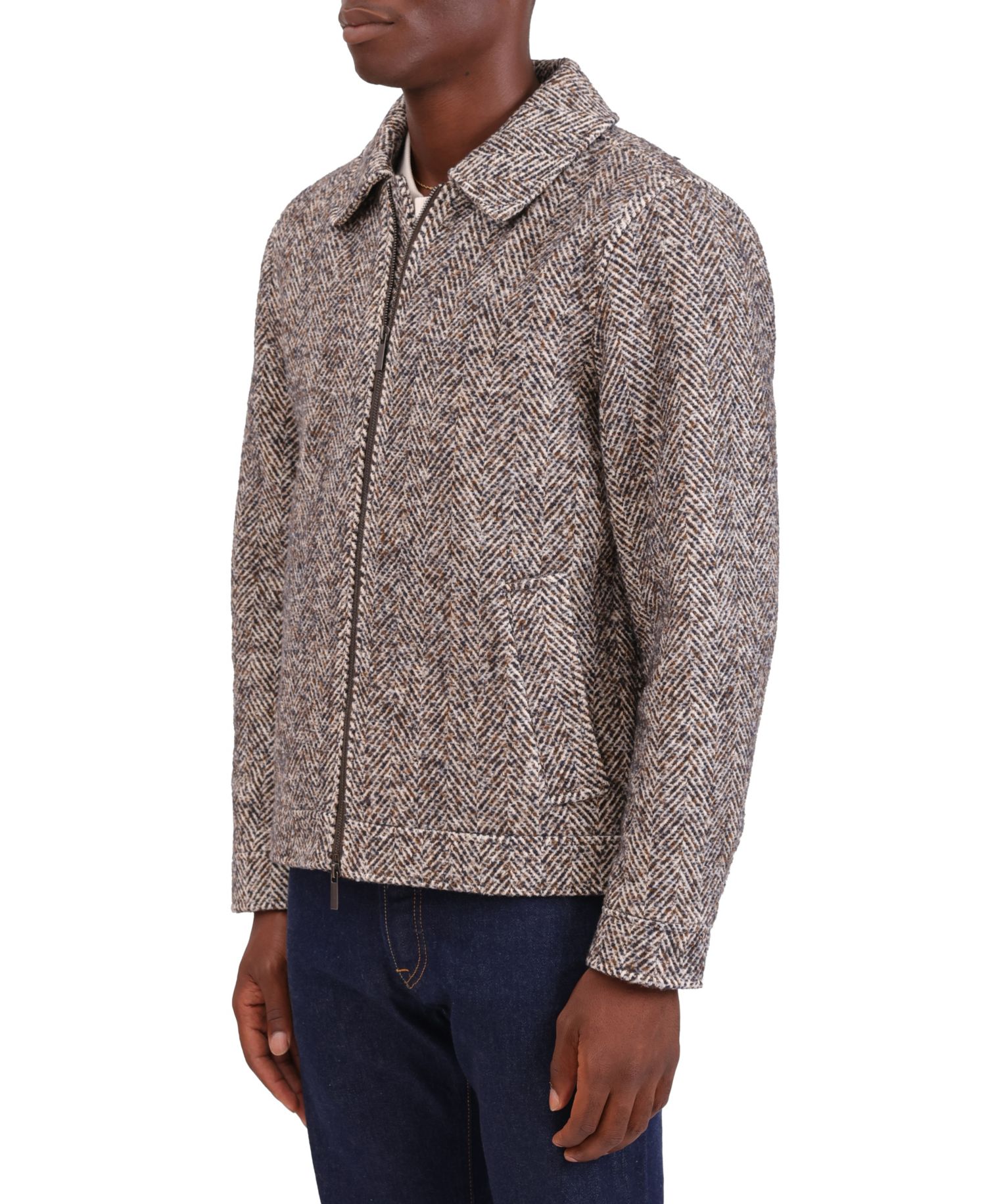 Men's Chevron Wool-Blend Zip-Up Blouson Jacket