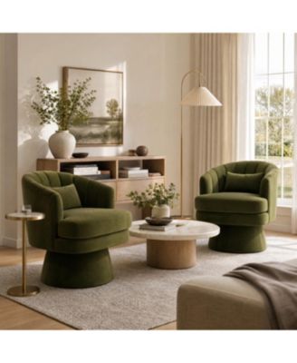 Set of 2 360-Degree Rotation Velvet Coffee Tufted Barrel Back with Lumbar Pillow Sturdy Base Easy Assembly for Living Room Bedroom Office