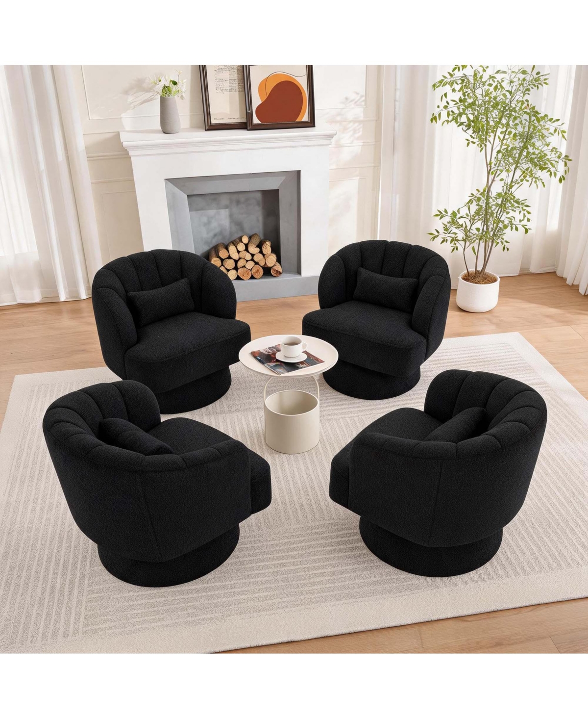 Homfan 360degree(s) Swivel Chair Set of 4, Modern Upholstered Armchairs with Soft Cushions, Overstuffed Round Accent Chairs for Living Room, Bedroom &
