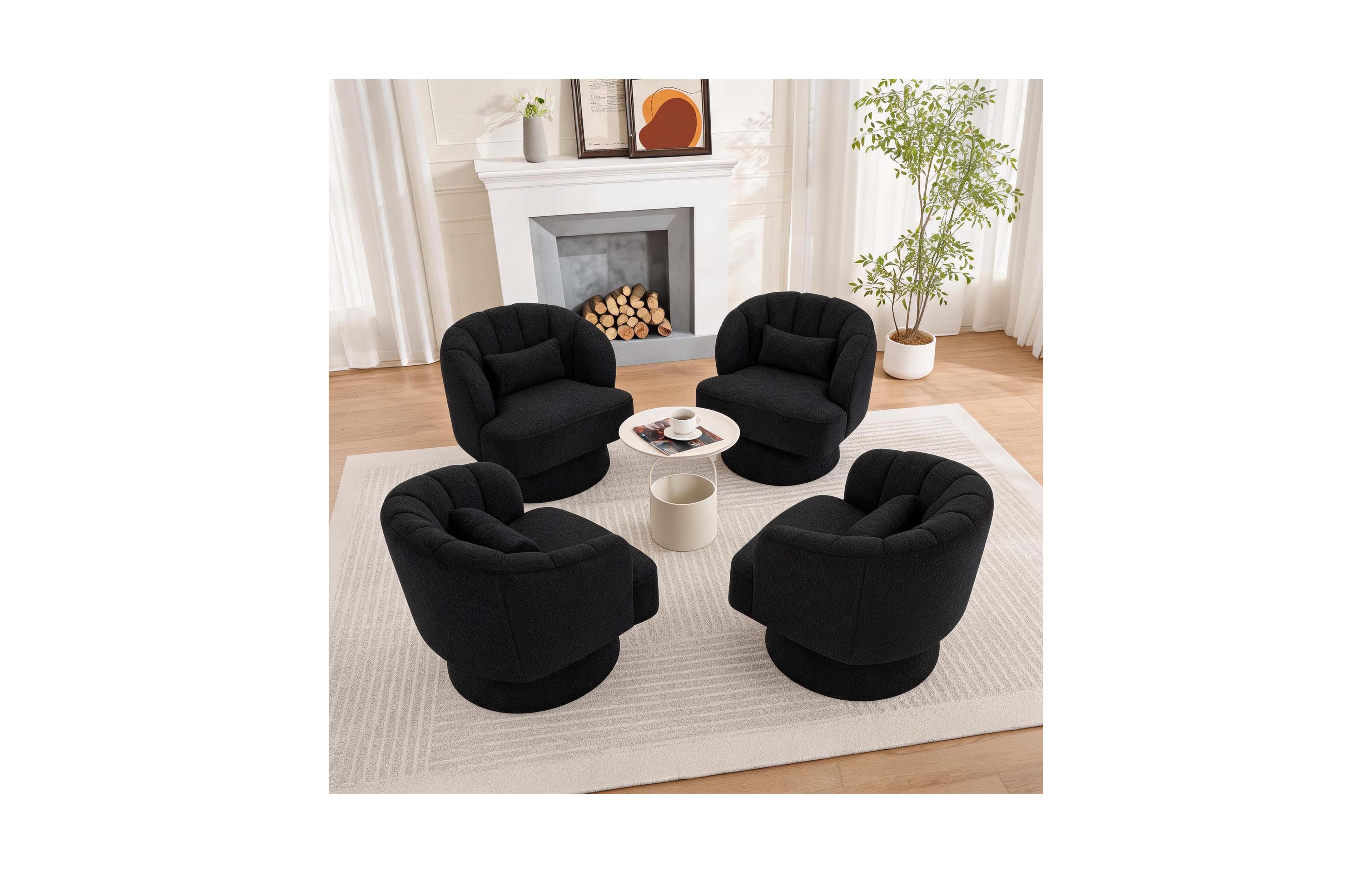 Homfan 360degree(s) Swivel Chair Set of 4, Modern Upholstered Armchairs with Soft Cushions, Overstuffed Round Accent Chairs for Living Room, Bedroom &