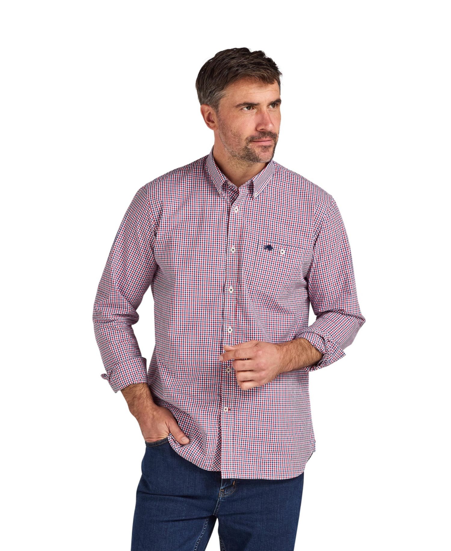Men's Check Long Sleeve Collared Shirt