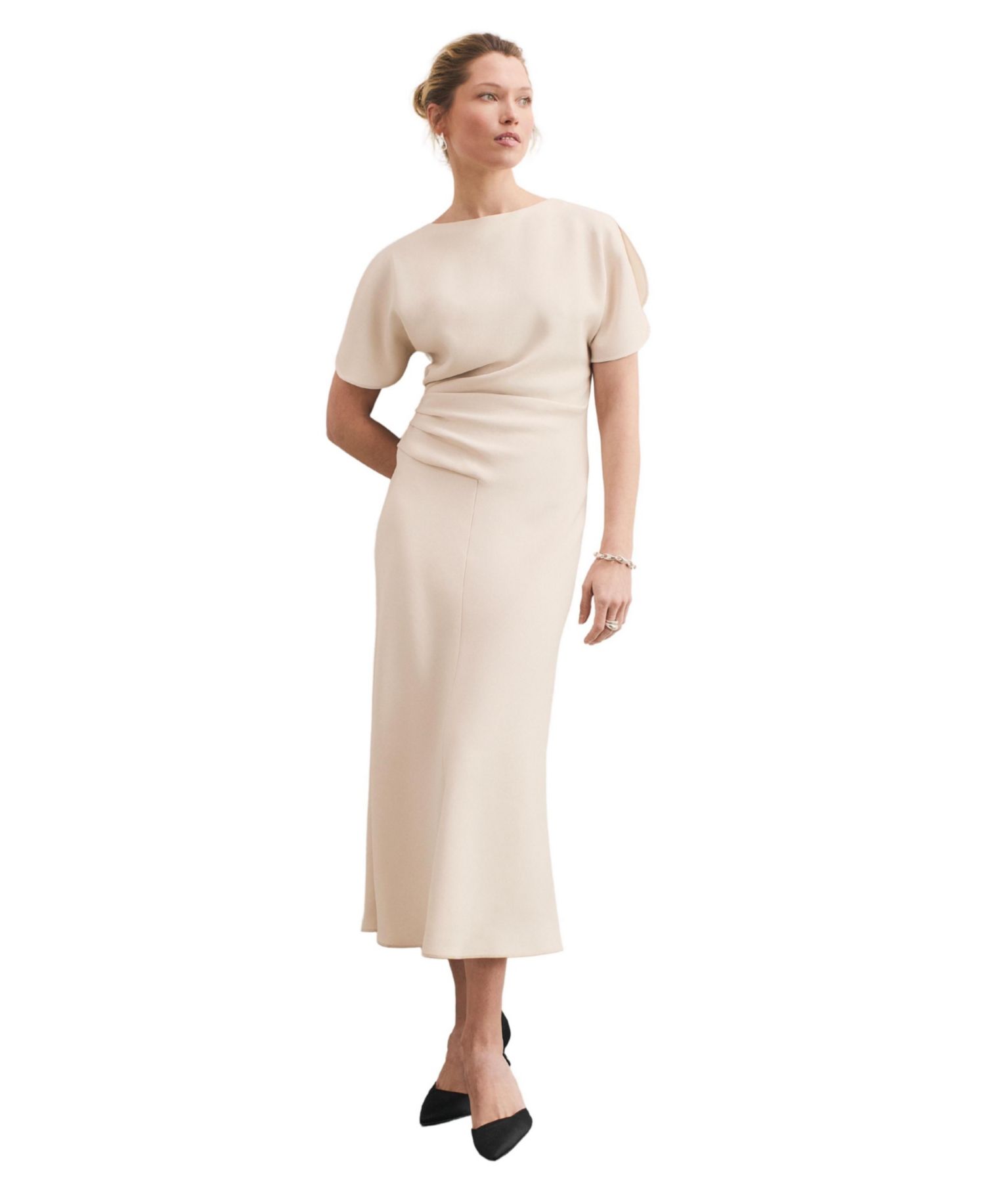 Women's Salerno Boat-Neck Short-Sleeve A-Line Midi Dress