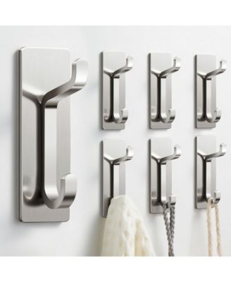 6 Pack Wall Hooks Coat Towel Adhesive Door Hanger Stick On Bathroom Hardware