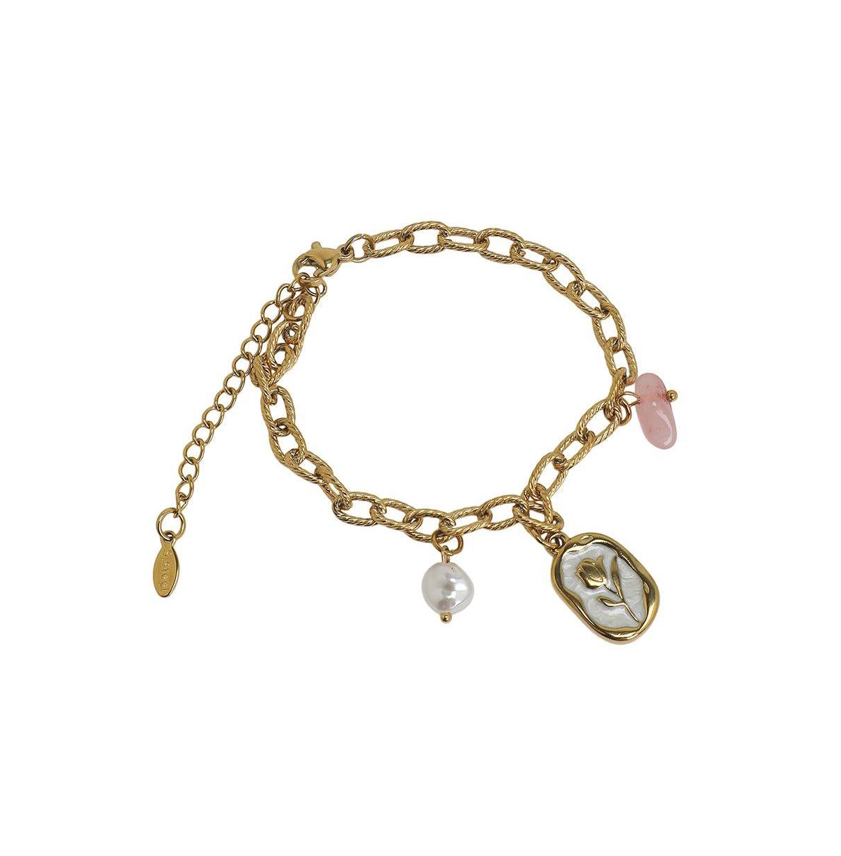 Sohi Women's Adjustable Faux Pearl Charm Bracelet - Gold and blush pink