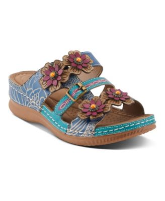 Brash Hand-Painted Floral Leather Wedge Sandals