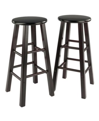 2-Piece Bar Stool Set, Round Seat, 29 Inch Height, Solid Wood