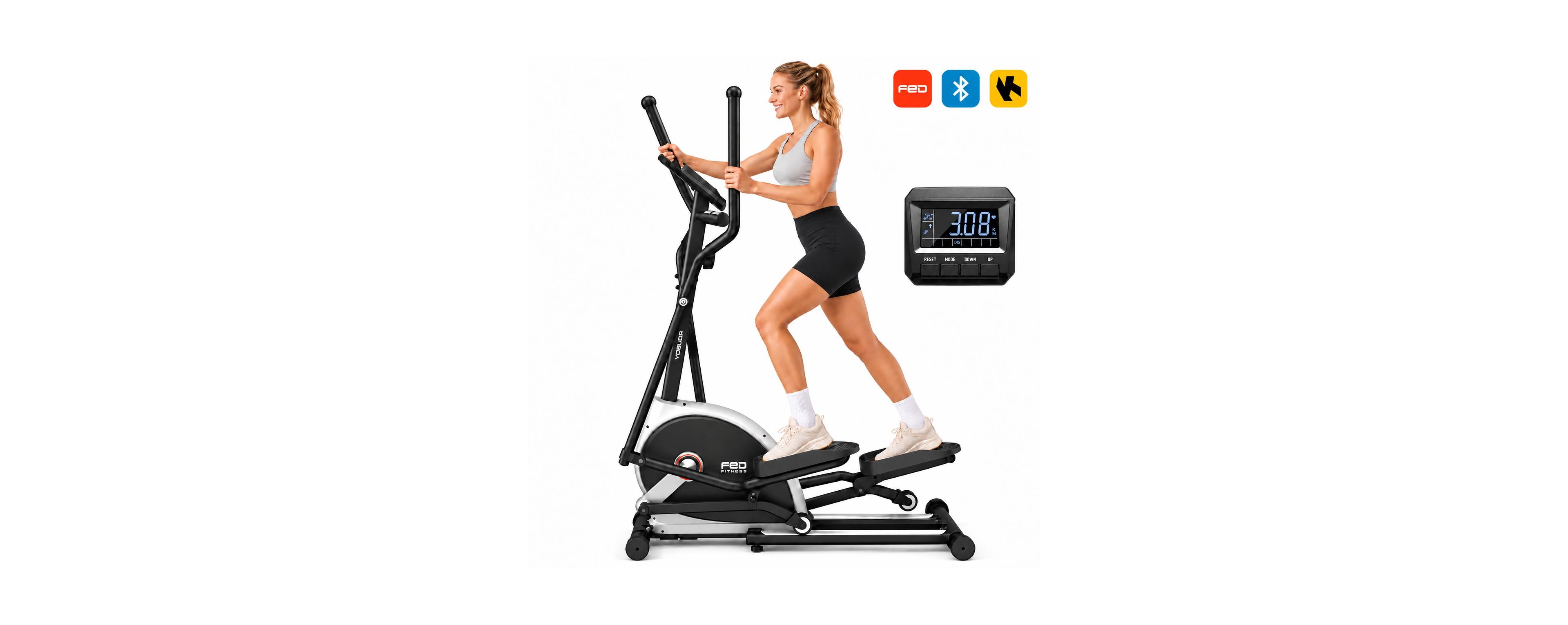 Fed Fitness Yosuda Magnetic Front Drive Elliptical 18.5" Stride, Adjustable Resistance Home Cardio Machine with Lcd and Non-Slip Pedals