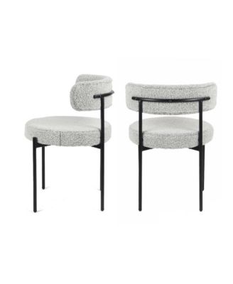 Burbank Modern Round Boucle Dining Chairs, Set of 2