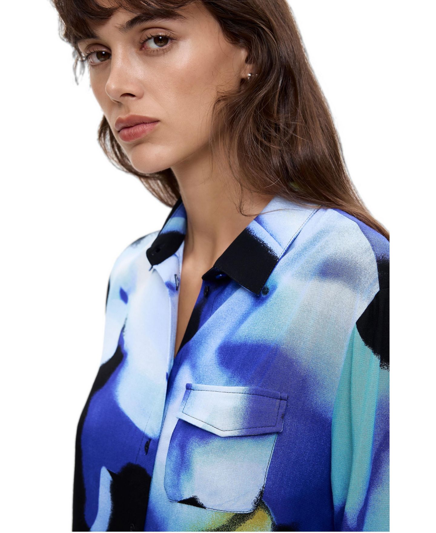 Женская рубашка Desigual Lacroix Long-Sleeve Button-Up Abstract-Print, цвет: Тёмный синий — фото 4