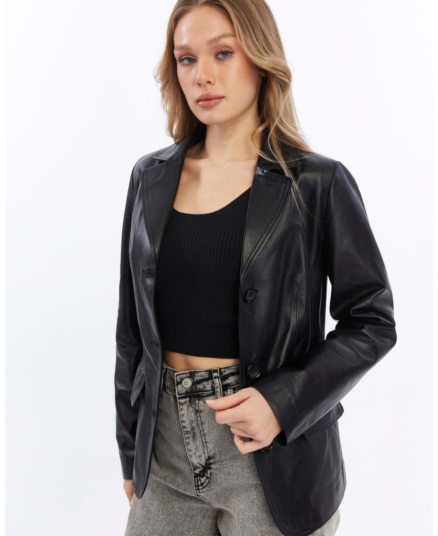 Женская куртка Furniq UK Esther Leather Blazer, цвет: Чёрный — фото 4