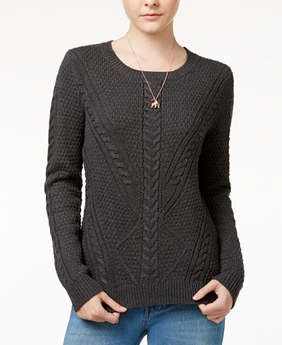 Hippie Rose Juniors' Cable-Front Sweater