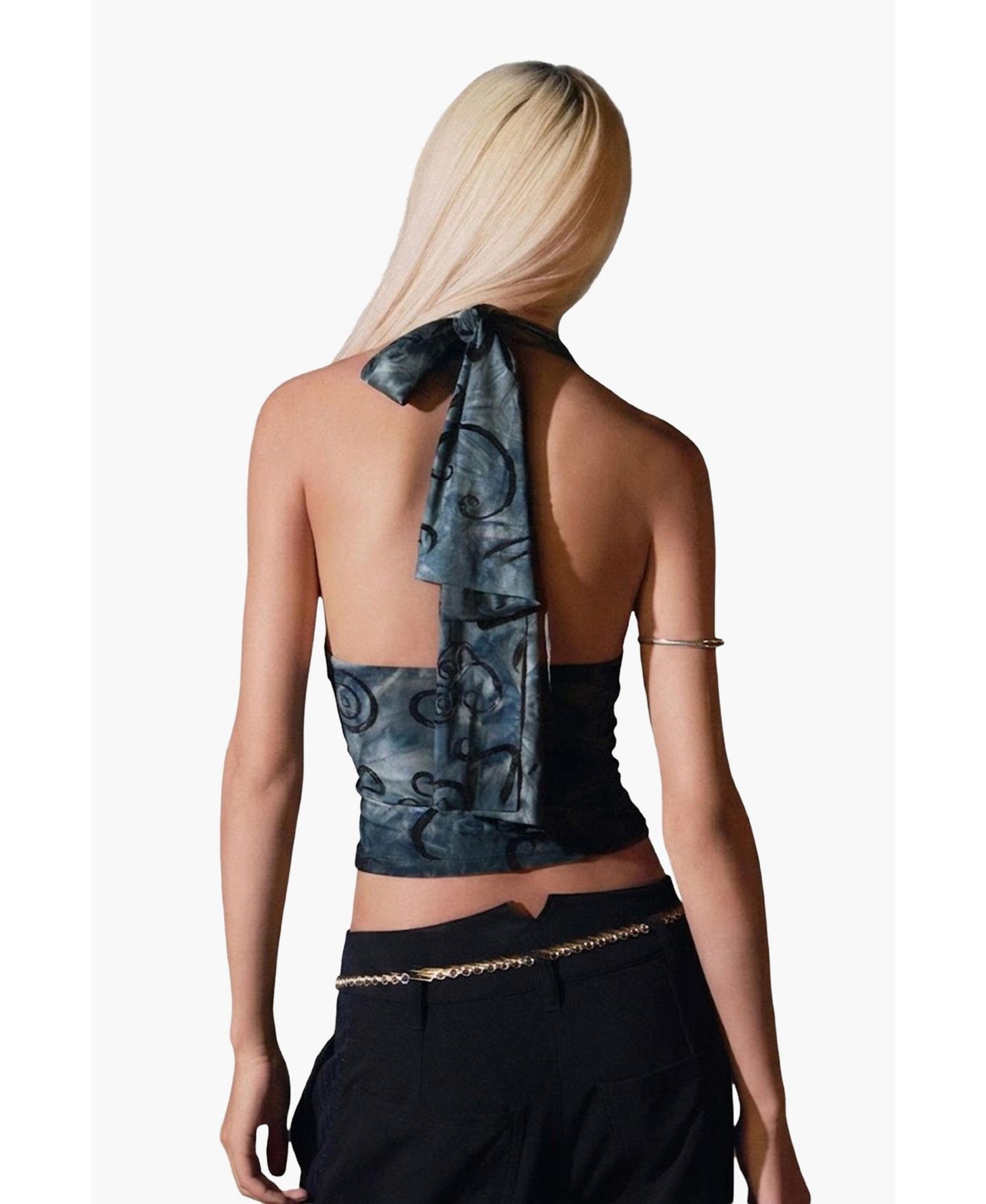 Женский топ Desigual Flocked Halter Crop, цвет: Тёмный синий — фото 2