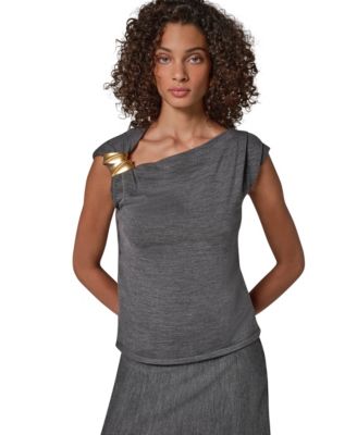 Women's One-Shoulder Sleeveless Shoulder-Hardware Blouse