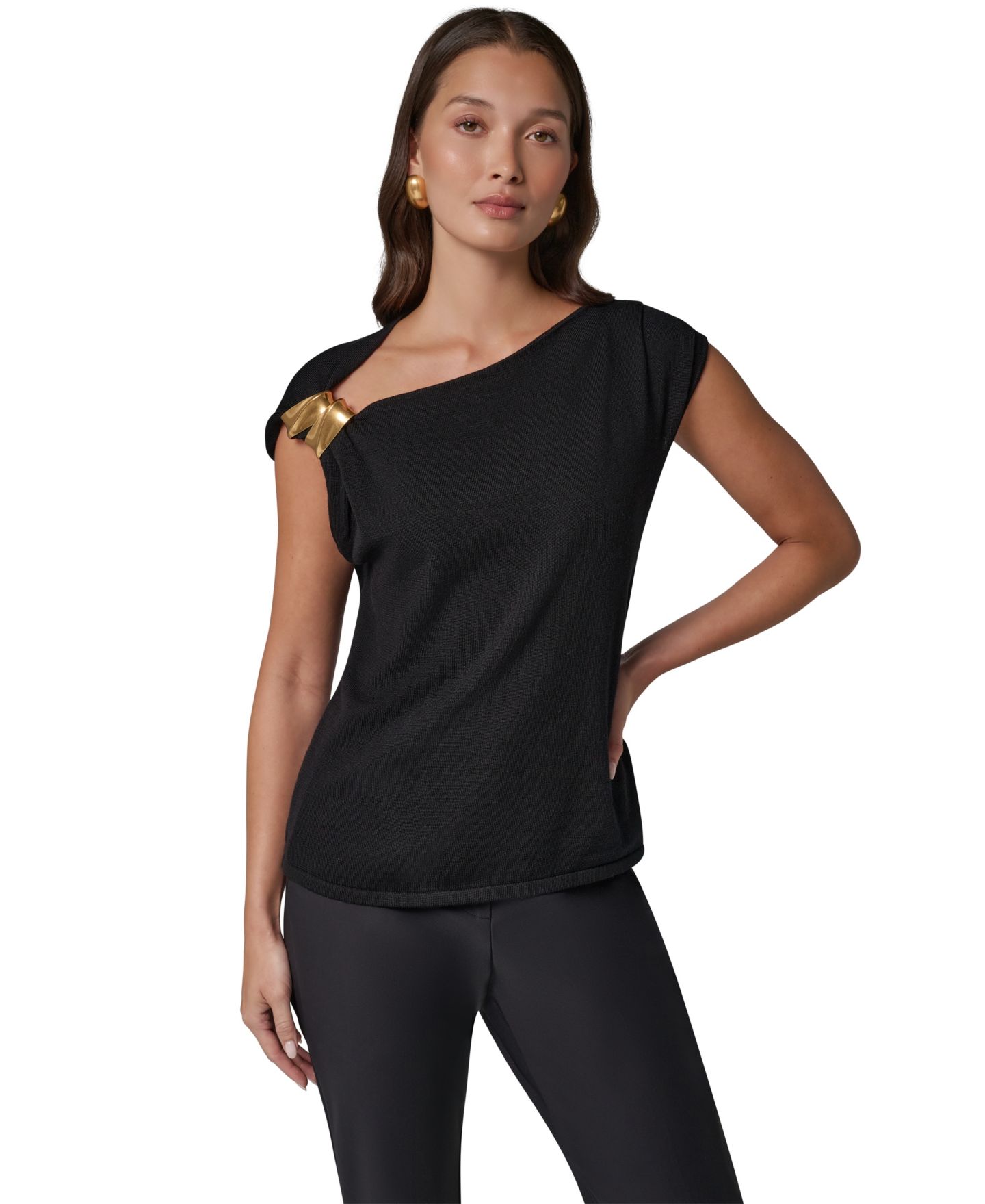 Женская блузка Donna Karan New York One-Shoulder Sleeveless Shoulder-Hardware, цвет: Чёрный — фото 1