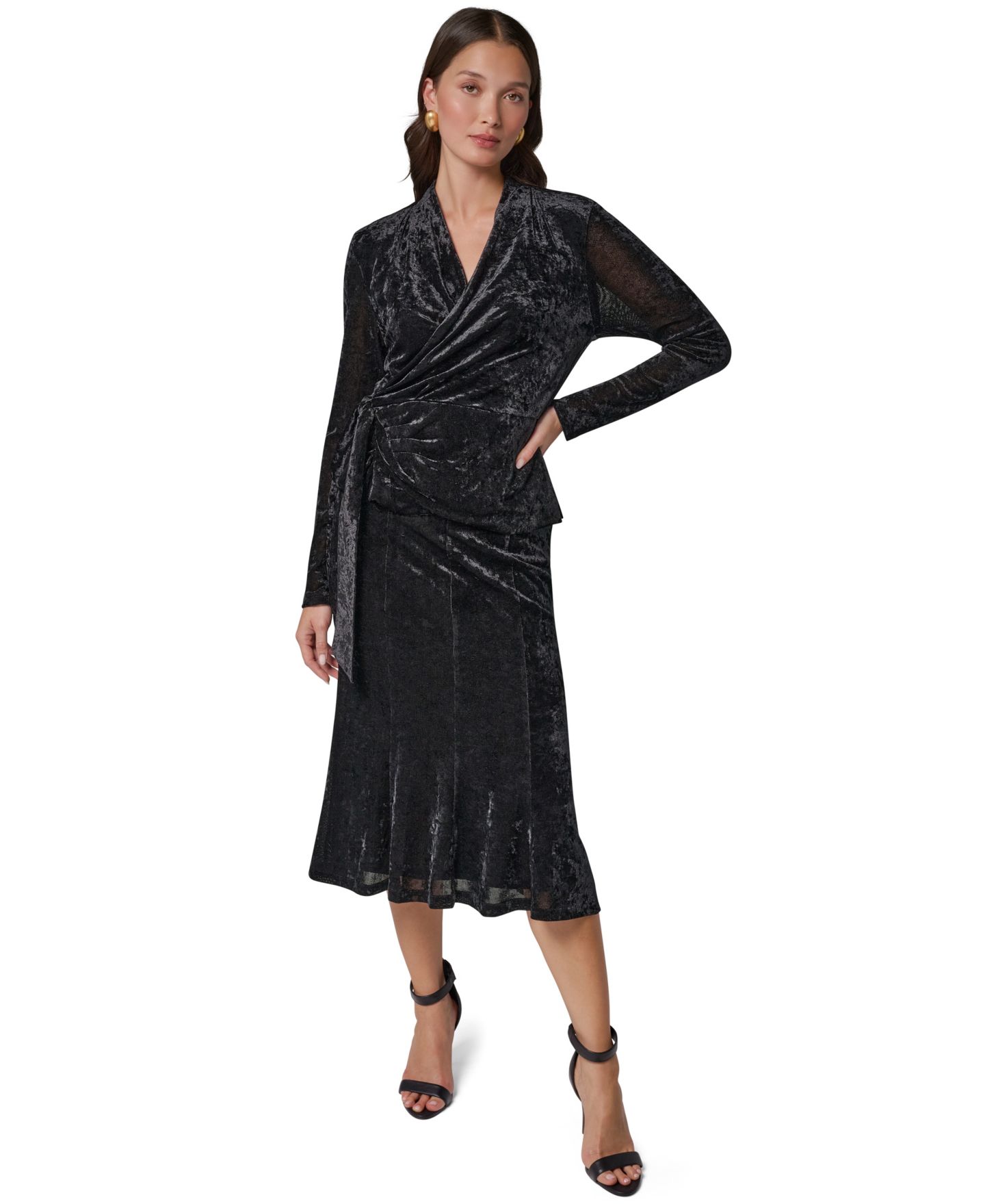 Женская бархатная миди-юбка Donna Karan New York эластичная с высокой талией, цвет: Чёрный — фото 27