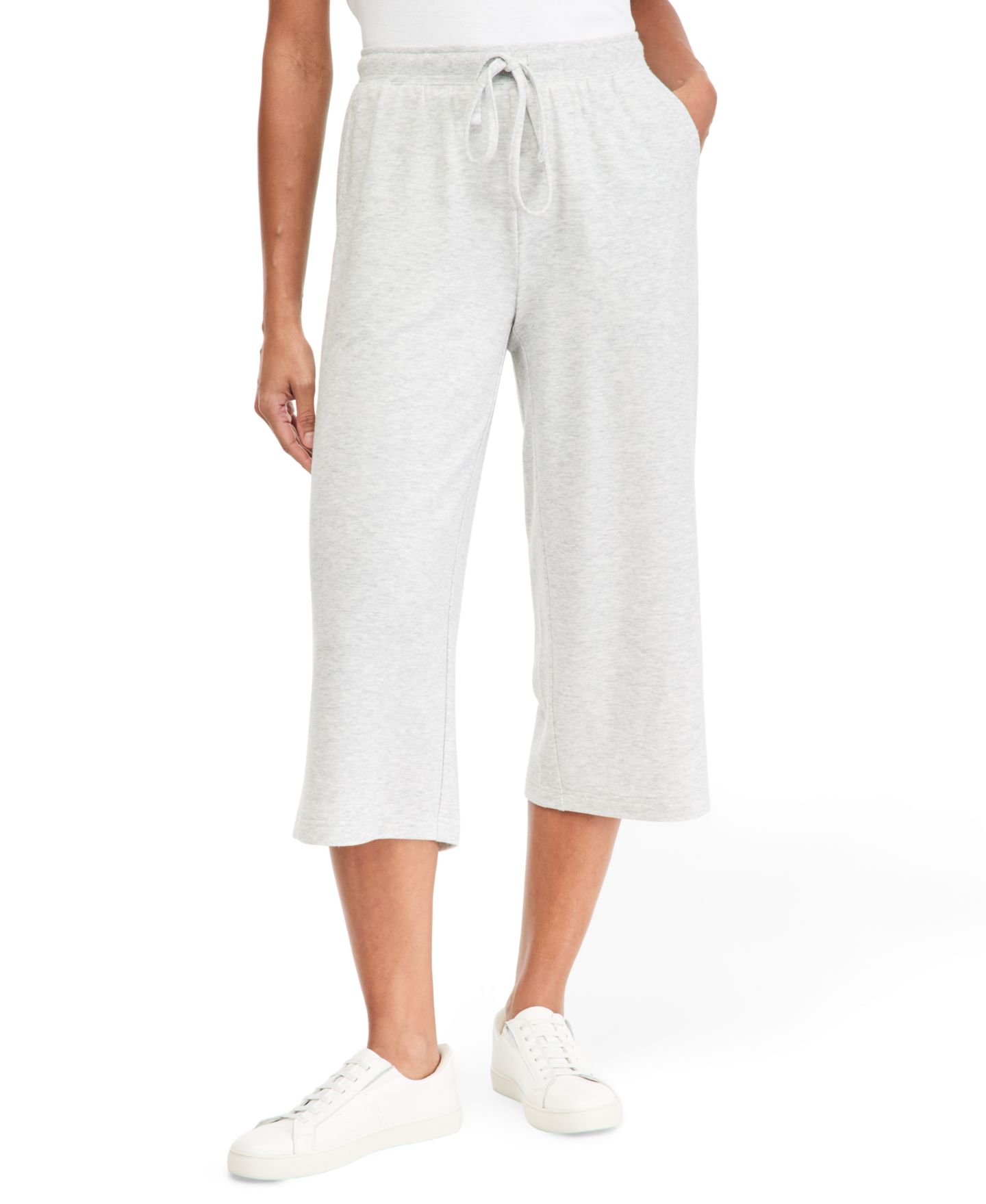 Женские брюки Style & Co Petite LuxLounge Wide-Leg French Terry Capris, цвет: Сланцевый меланжевый серый — фото 1