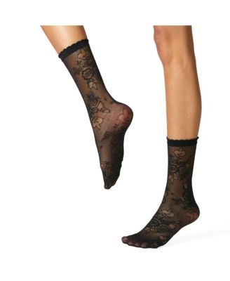 Women's Margaux Rose Sheer Floral Crew Socks