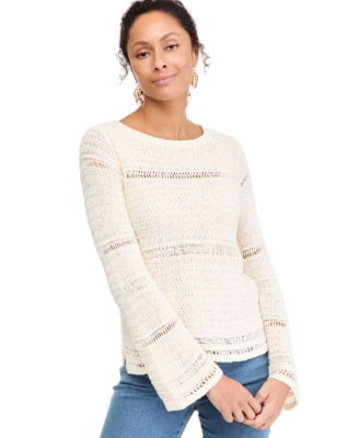 Women's Open Stitch Boatneck Tape Yarn Sweater