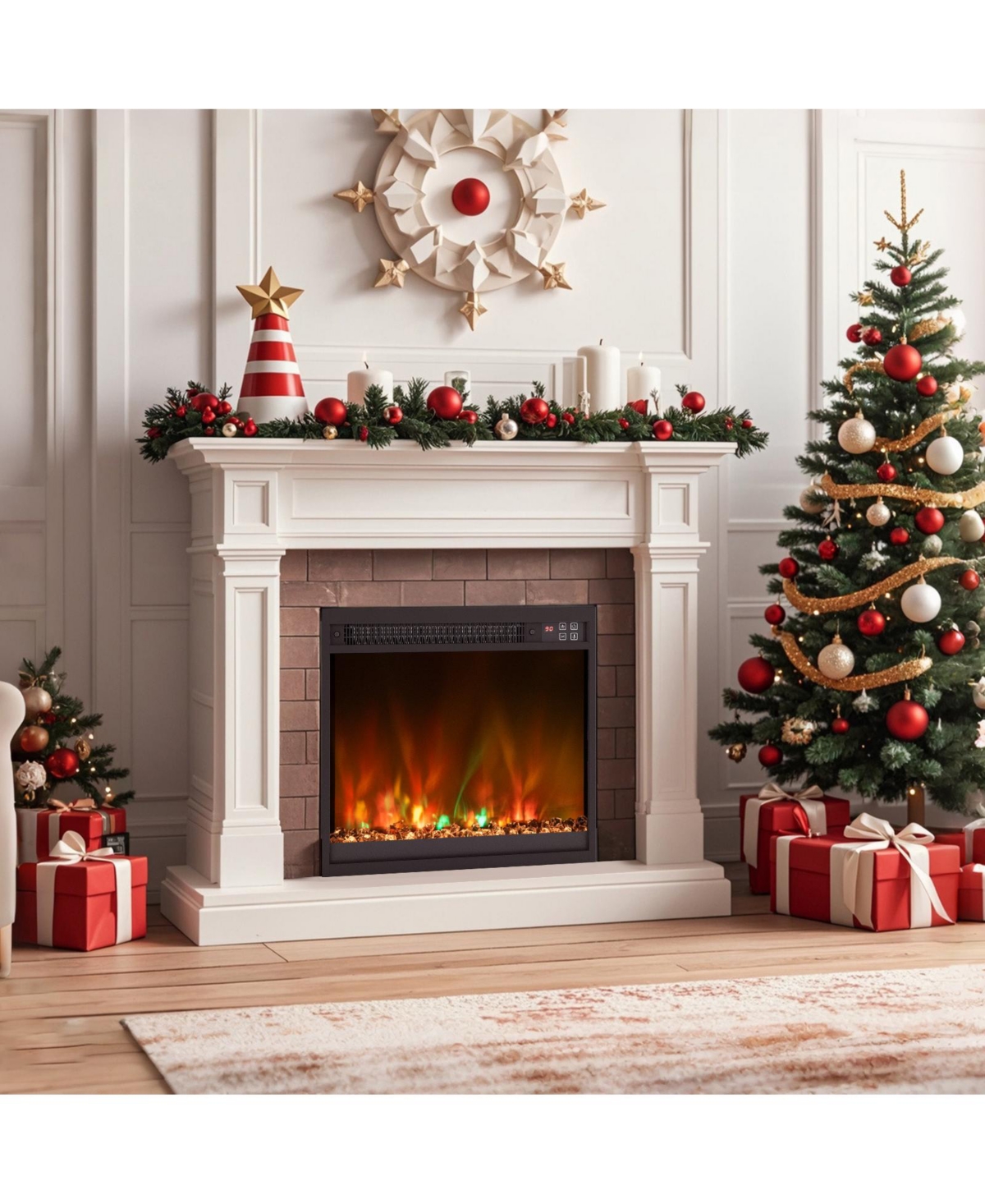 Boyel Living 1500W Electric Fireplace Insert with Remote, 8 Flame Colors 3 Brightness 5 Speed, 5120 Btu