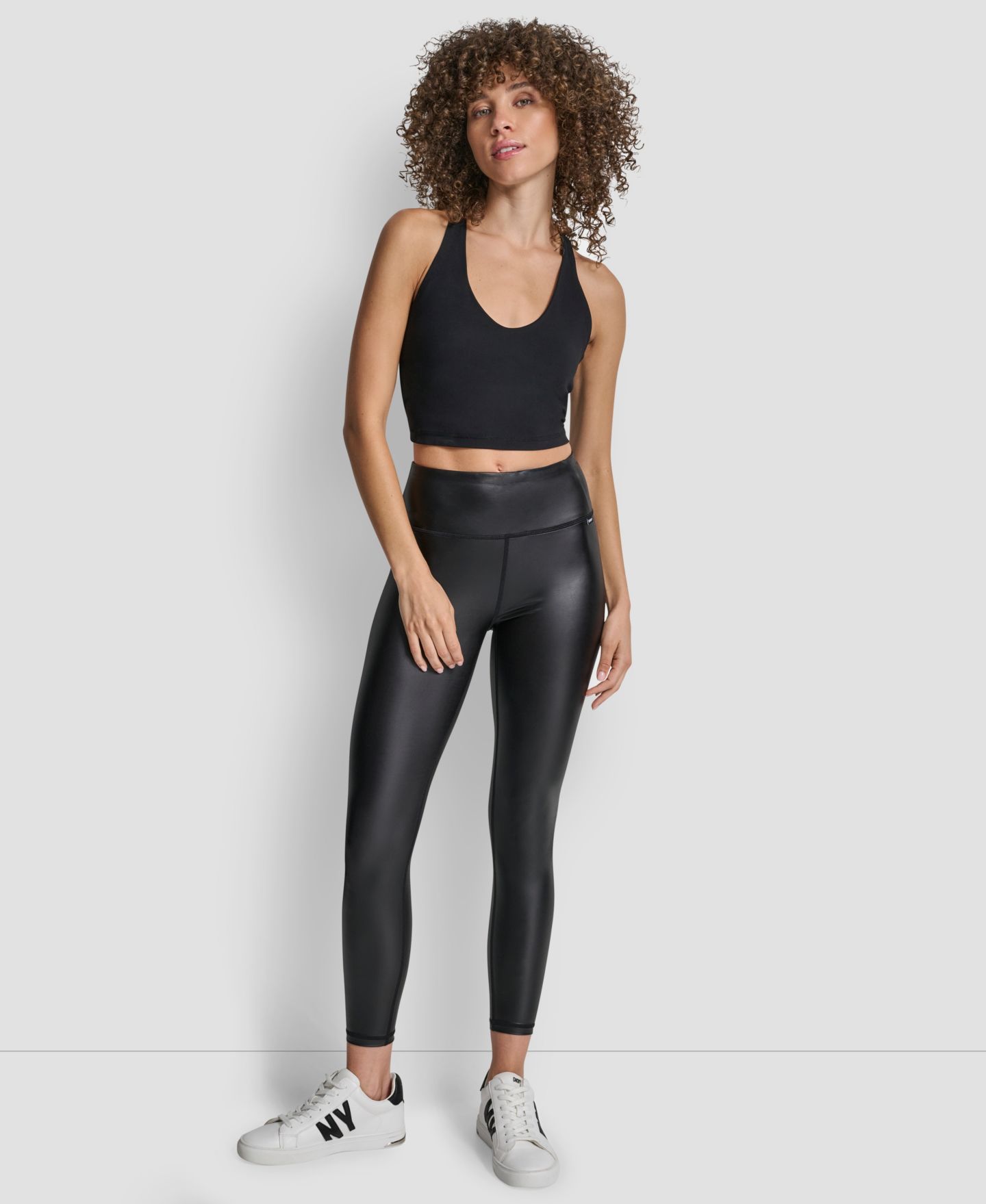 Женские леггинсы DKNY Sport Athleather High-Waist 7/8-Length Faux Leather, цвет: Чёрный — фото 2