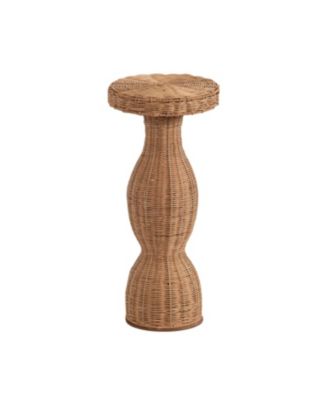 Sula Rattan Drink Table, Rattan, Boho Sculptural Circle Mini Table for Use as Indoor Plant Stand or Living Room Accent Table