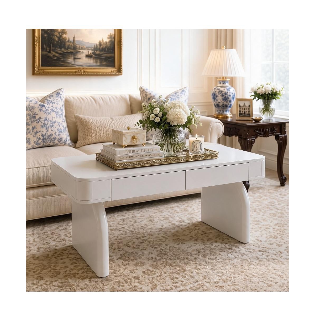 Tribesigns 47.24" Wooden Coffee Table with 2 Hidden Drawers