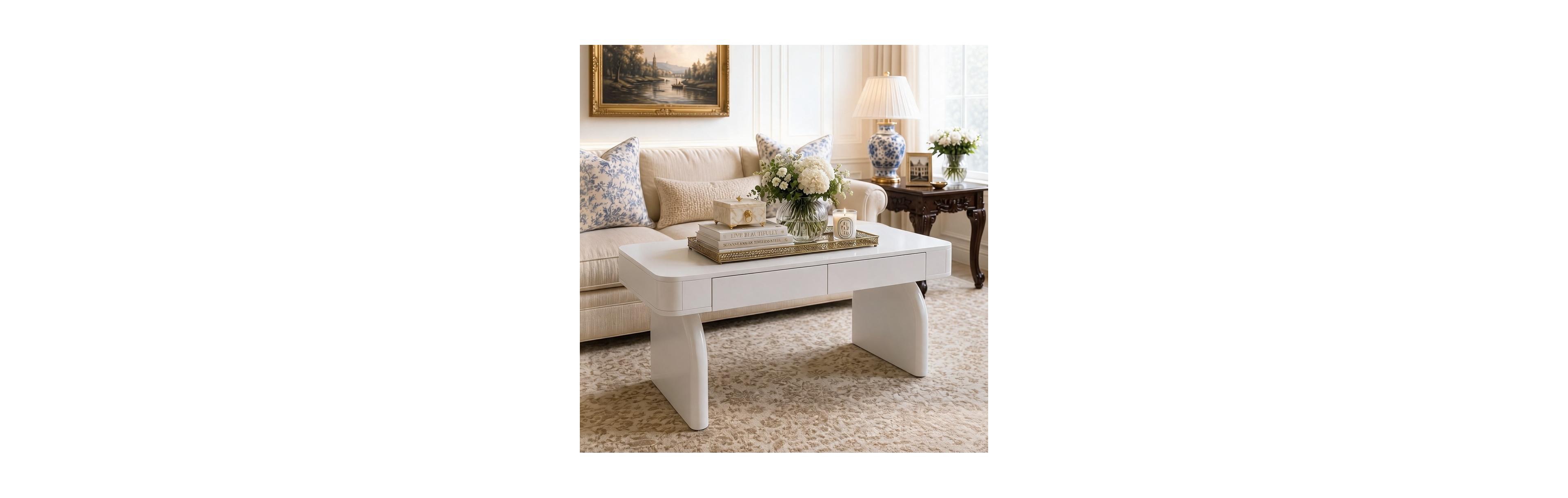 Tribesigns 47.24" Wooden Coffee Table with 2 Hidden Drawers