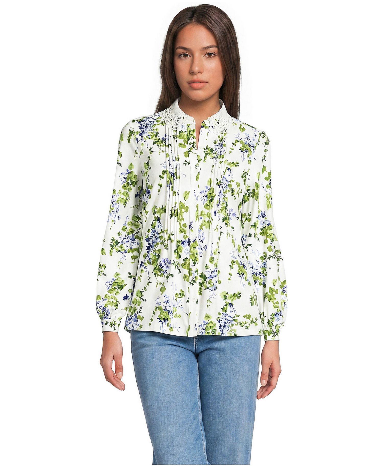 Women's Long-Sleeve Pintuck Button-Front Blouse